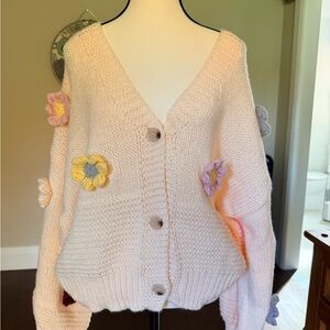 Floral Embellished Cream Cardigan